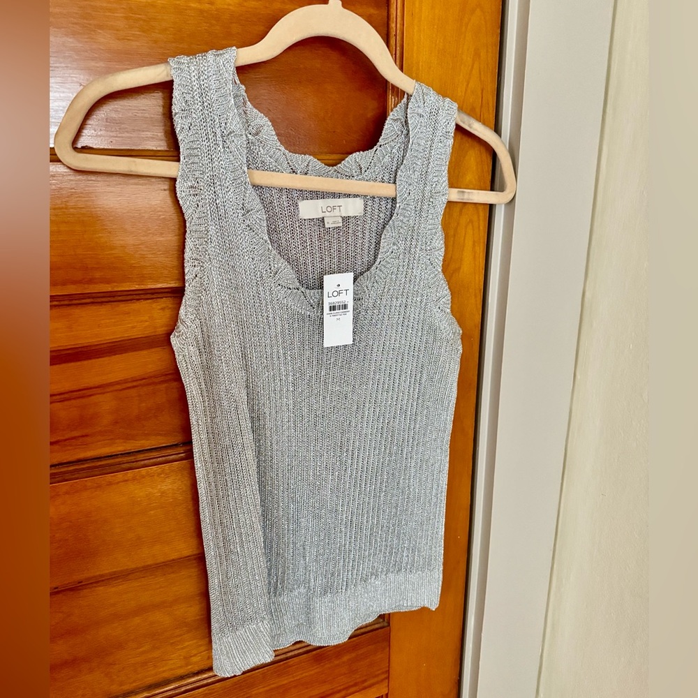 LOFT Silver Shimmer Sweater Top - Size M